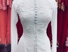 Áo dài cô dâu lụa phối ren