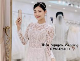 Áo dài cô dâu ren trắng