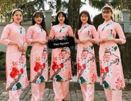 Áo dài bưng quả gấm in