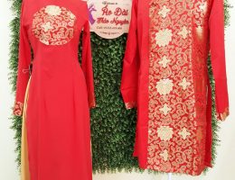 Áo dài bưng quả nam màu đỏ