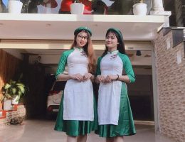 Áo dài cách tân trắng kết bướm