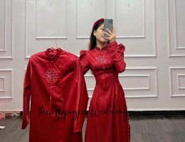 Áo dài cưới cặp đỏ đô M