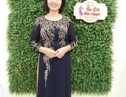 Áo dài mẹ xanh than chiffon
