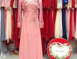 Áo dài hồng dâu kết hoa M