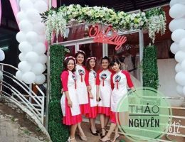 Áo dài cách tân trắng phối hồng sen