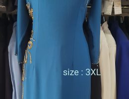Áo dài mẹ xanh cổ vịt 4 tà