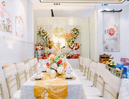 Mẫu gia tiên 2 vách alu dải hoa xéo